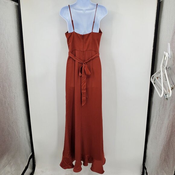 David's Bridal Cinnamon Faux Wrap Ruffley High Low Hem Maxi Bridesmaid Dress 6 - Picture 3 of 12